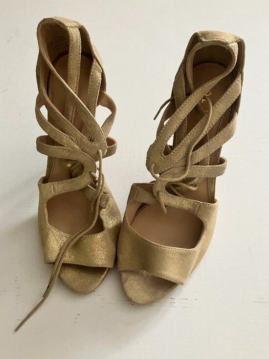 Aldo Shoes - Firm Aldo Lace Up Open Stilettos Size 7 Gold Leather Upper